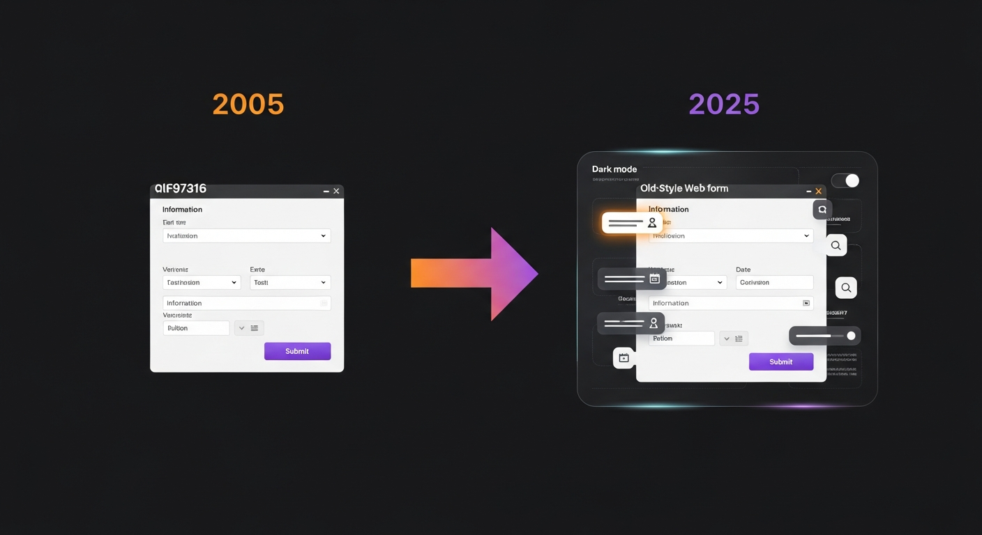 Timeline comparing Taleo's interface from 2005 to 2025, showing how little the core application form has changed over two decades